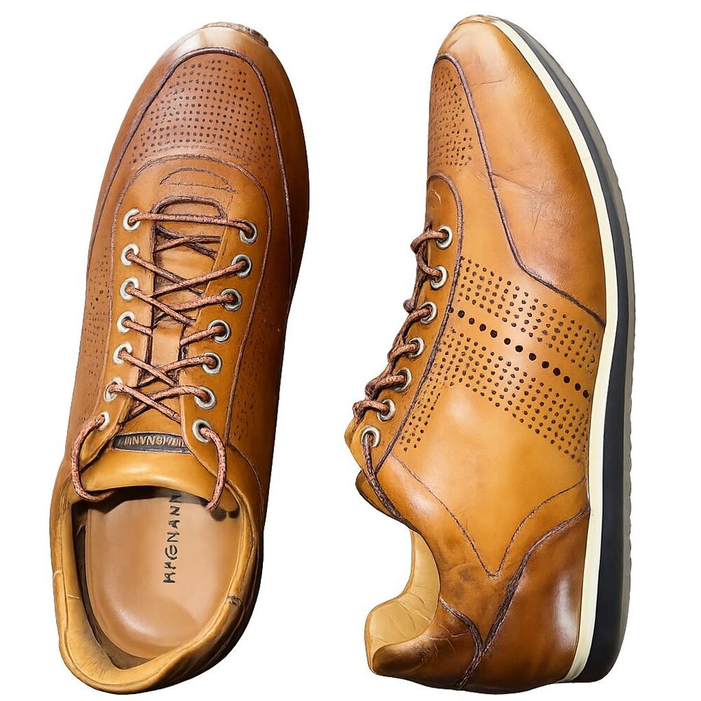 Magnanni Pueblo Cognac Leather Sneakers Perforated Lace Up Casual Comfort 10.5M